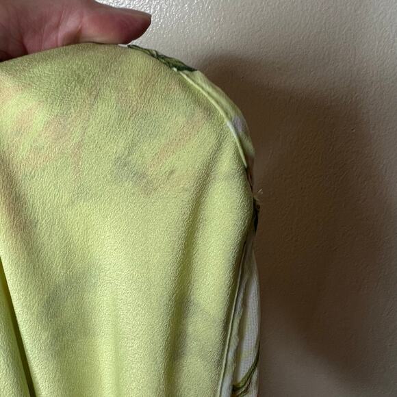 BCBGeneration Maxi Dress Large Womens Tropical Green Overlay Tiered Open Back - Picture 10 of 12